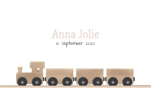Geboortekaartje voor een meisje met houten trein