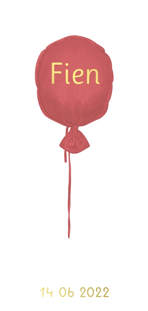 Geboortekaartje voor een meisje met stoffen ballon en goudfolie