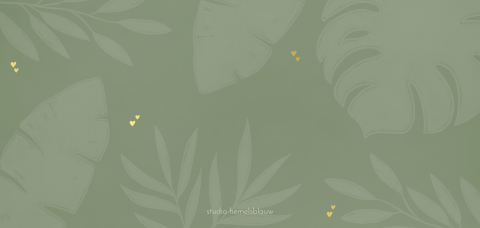 Jungle geboortekaartje voor een jongen met bladeren en goudfolie