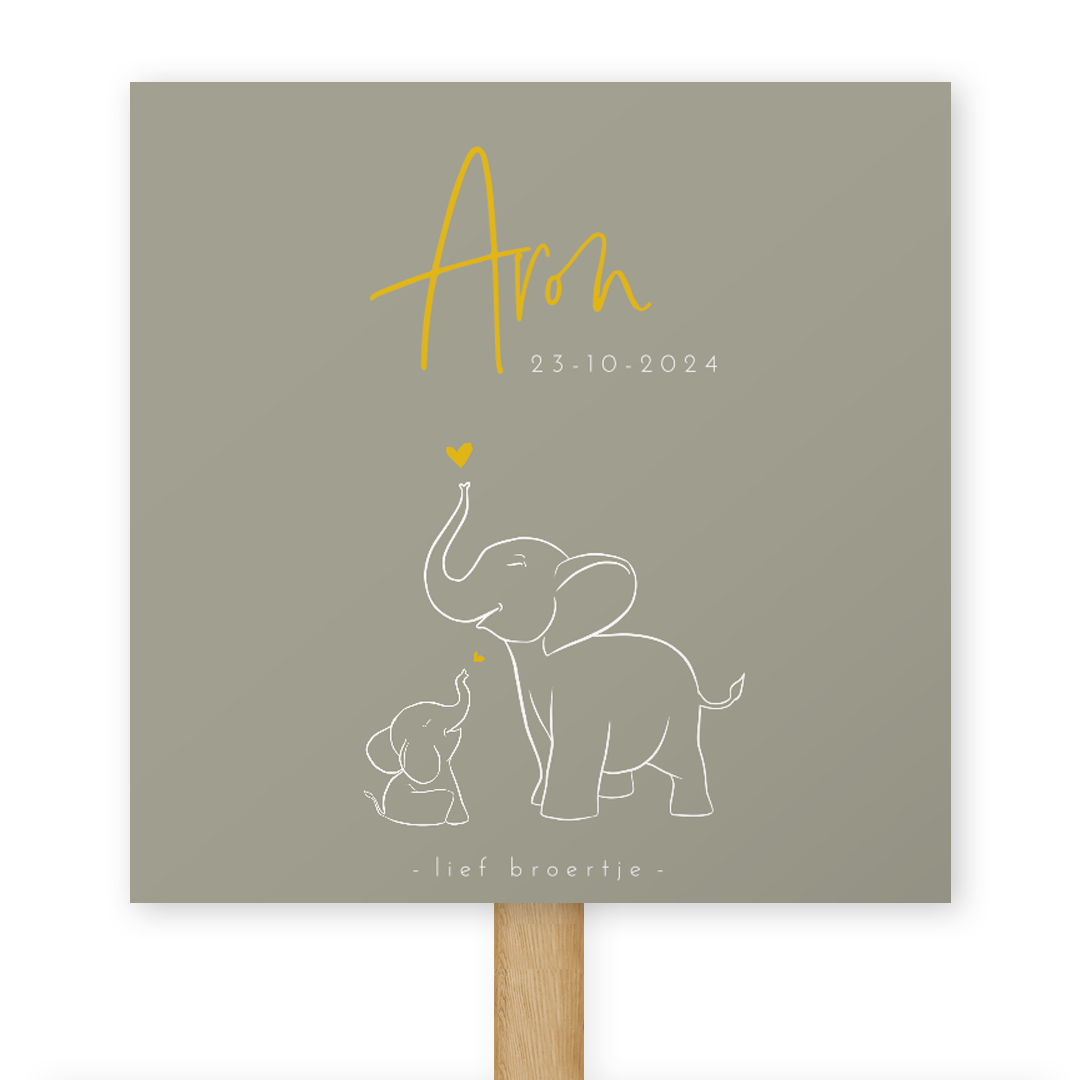 Tuinbord geboortekaartje jongen olifantjes