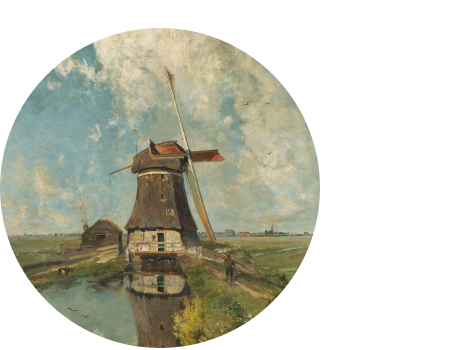 Emigreren Rijke man Trouw Klassieke behangcirkel met schilderij molen